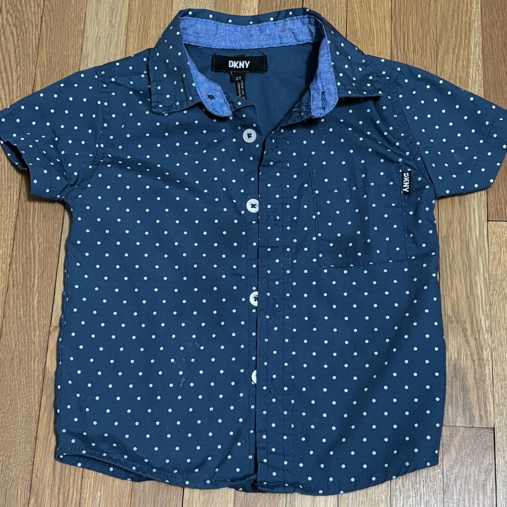 DKNY Kids Blue Polka Dot Button Down Shirt